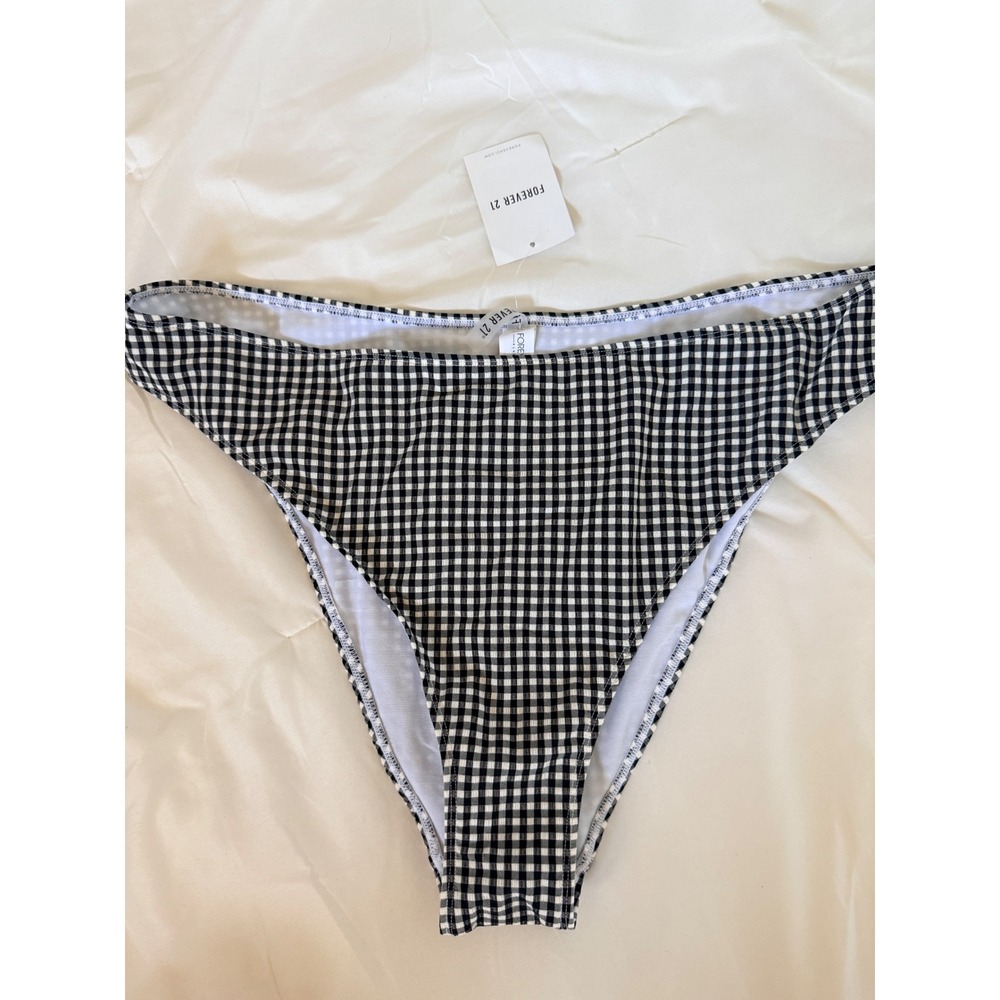 Forever 21 Plus Size 2X Gingham‎ Bikini Bottoms Black White High Waist New